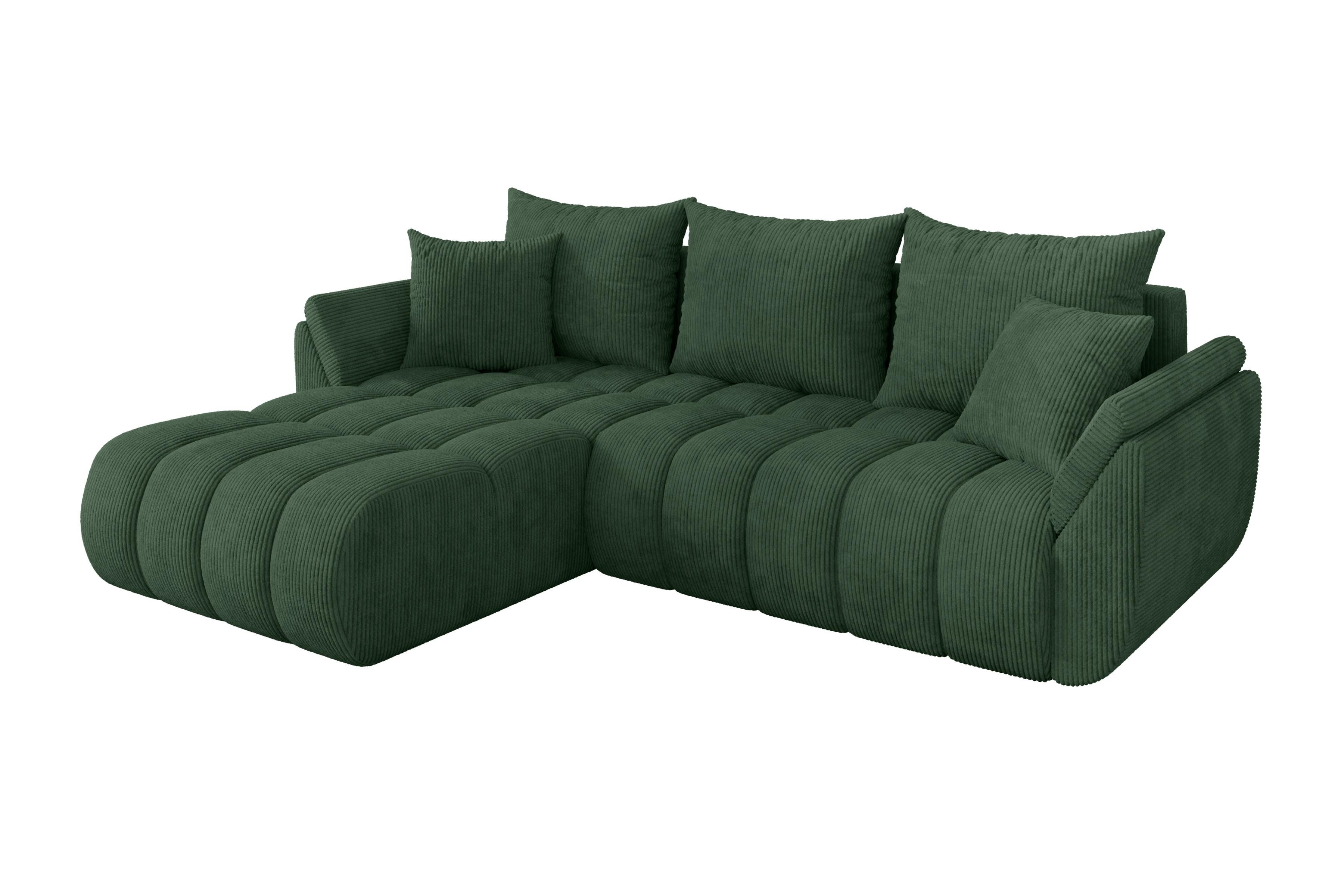 ECKSOFA mit Schlaffunktion Ottomane Links TOKO-L-v1 277x194x86 Grün Cord - Dunkelgrün/Schwarz, Holzwerkstoff/Kunststoff (277/194cm) - ALTDECOR
