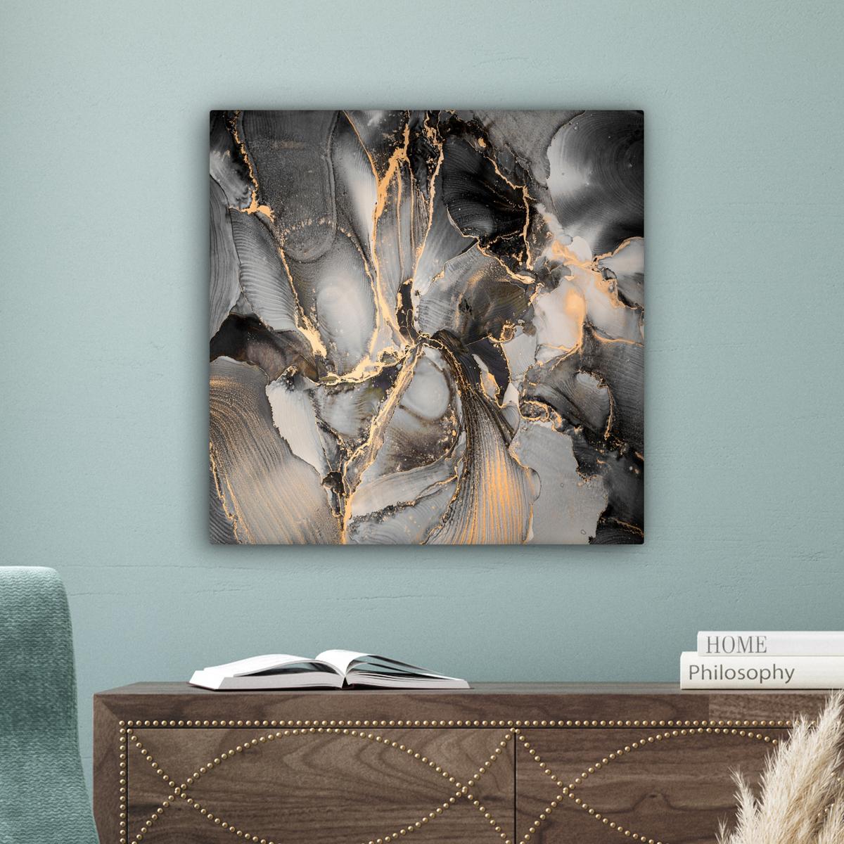 LEINWANDBILD Grau - Luxus - Gold - Marmor Wandbild Wohnzimmer 50x50 cm - Dunkelgrau, Textil (50/50cm) - MuchoWow