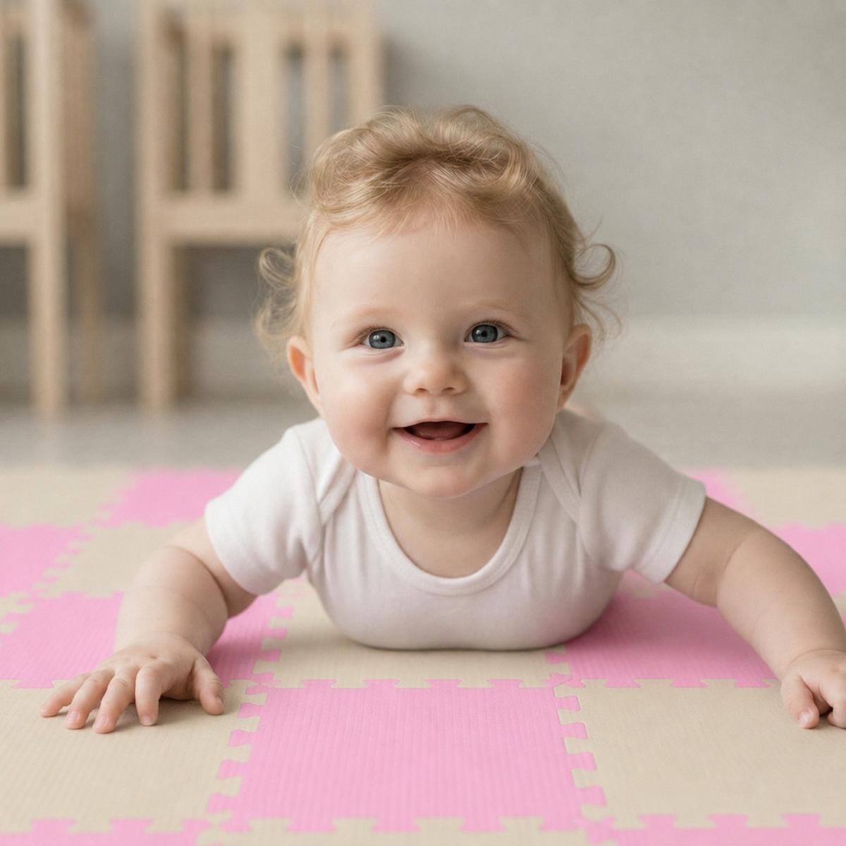 SPIELMATTE ab Null - 180/90/1 cm Puzzlematte Beige - Pink/Beige, Kunststoff (30/30cm) - Littletom