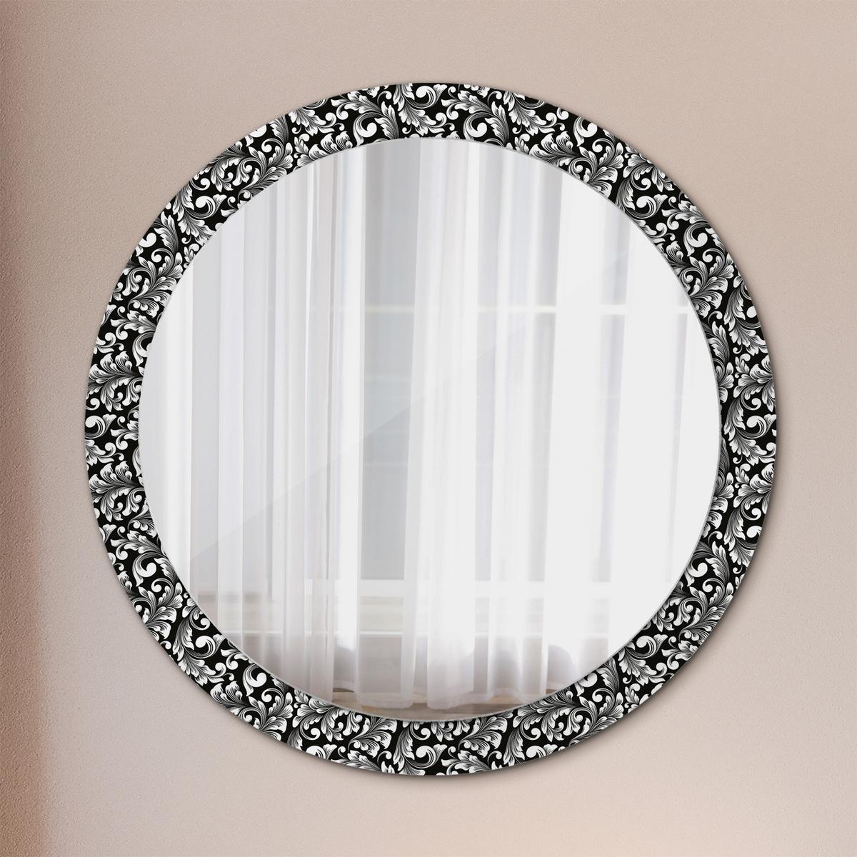 SPIEGEL Rund Ø 90 cm mit Aufdruck - Schwarz/Weiß, Glas (90/90/0.4cm) - Wallfluent