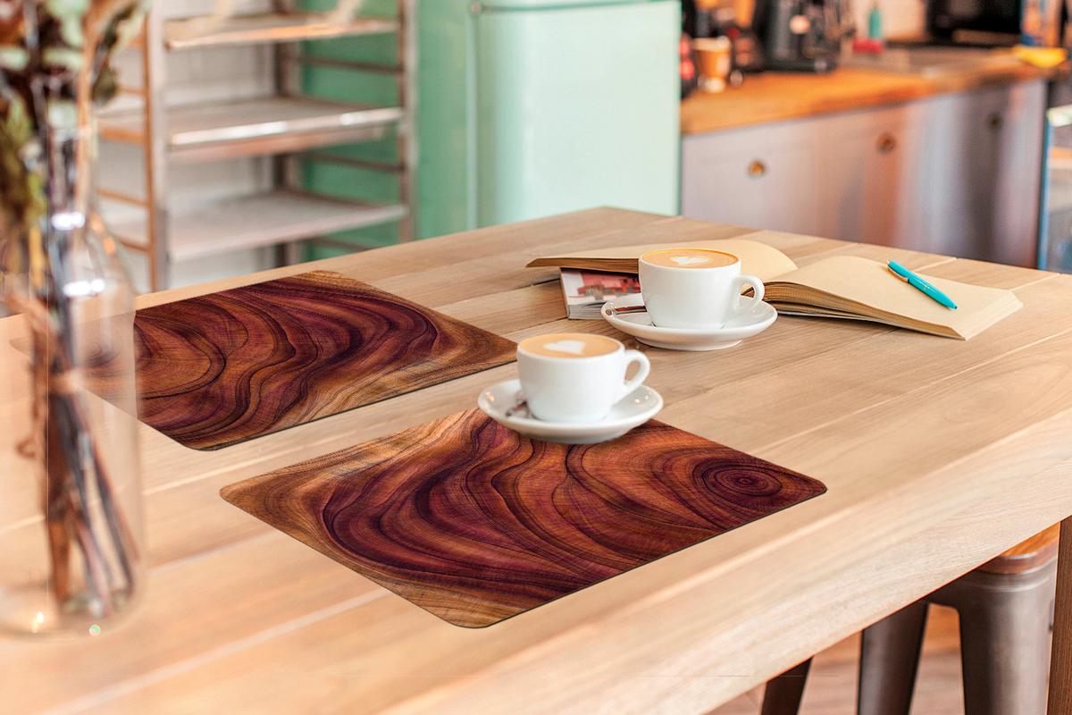 PLATZSETS 6er-Set Glatte Holzstruktur aus geschwungenen Linien Tisch Untersetzer-Set 45x30 cm - Zwetschgeholzfarben, Kunststoff (0.3/45/30cm) - MuchoWow