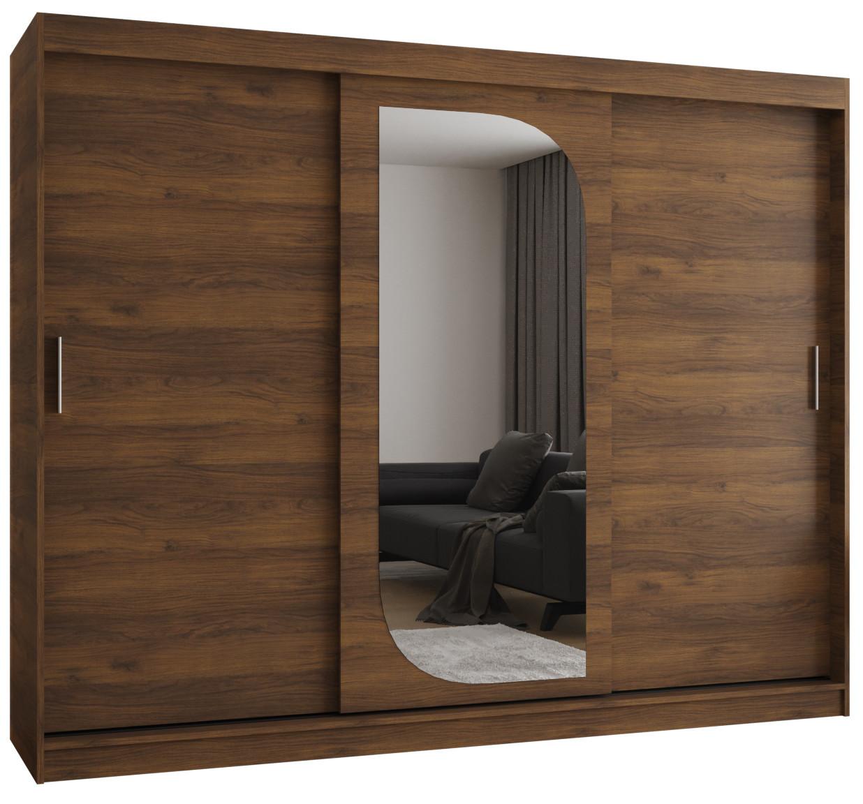 SCHIEBETÜRENSCHRANK mit Spiegel LUCY 200/250/62 3-türig - Silberfarben/Walnussfarben, Holz (250/62/250cm) - MÖBEL KRYSPOL