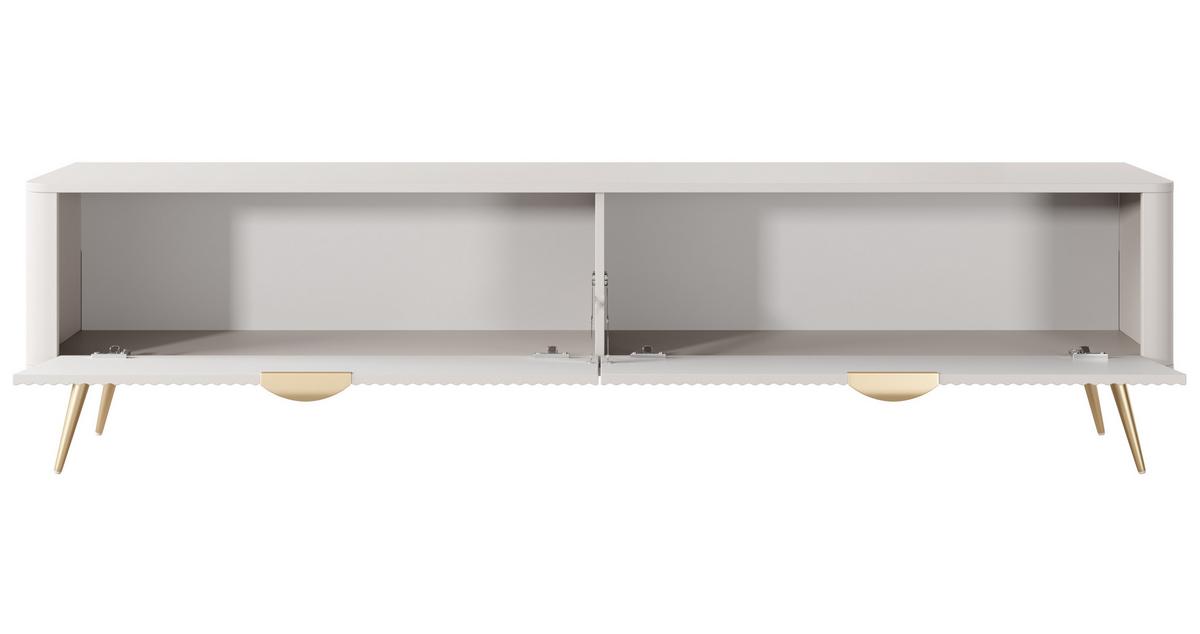 LOWBOARD Vespasia 2T Beige 200/51,2/38 cm – Geriffelten Fronten - Beige/Goldfarben, Holzwerkstoff/Metall (200/51.2/38cm) - AX Living