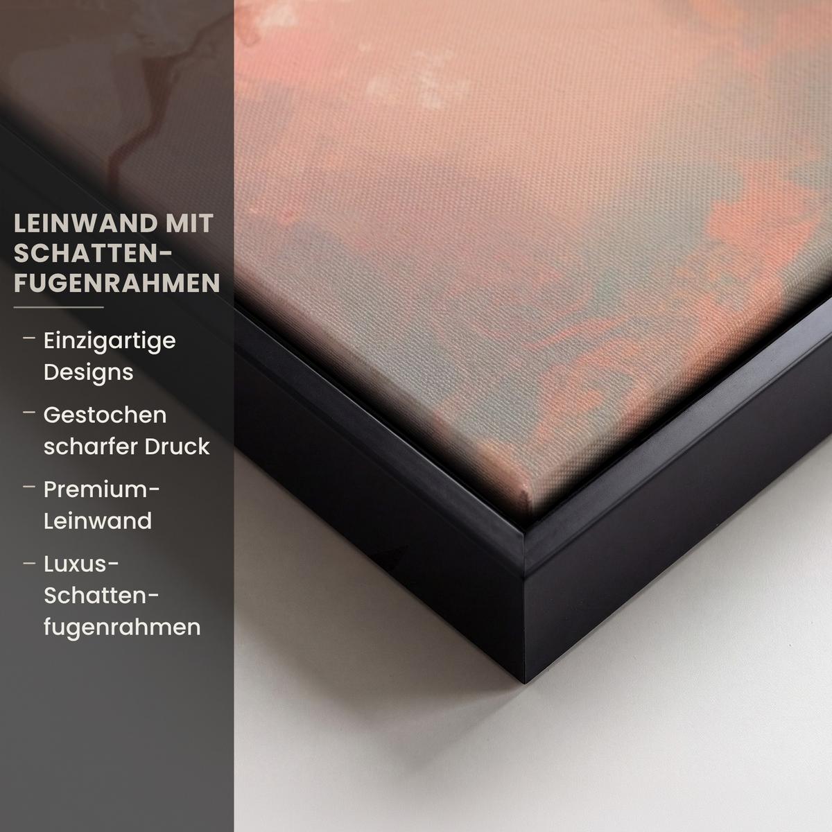 LEINWAND Bilder mit Rahmen - Rotkehlchen - Zierpflanze - Blütenzweig - 90x90 - Hellrosa, Textil (90/90cm) - MuchoWow