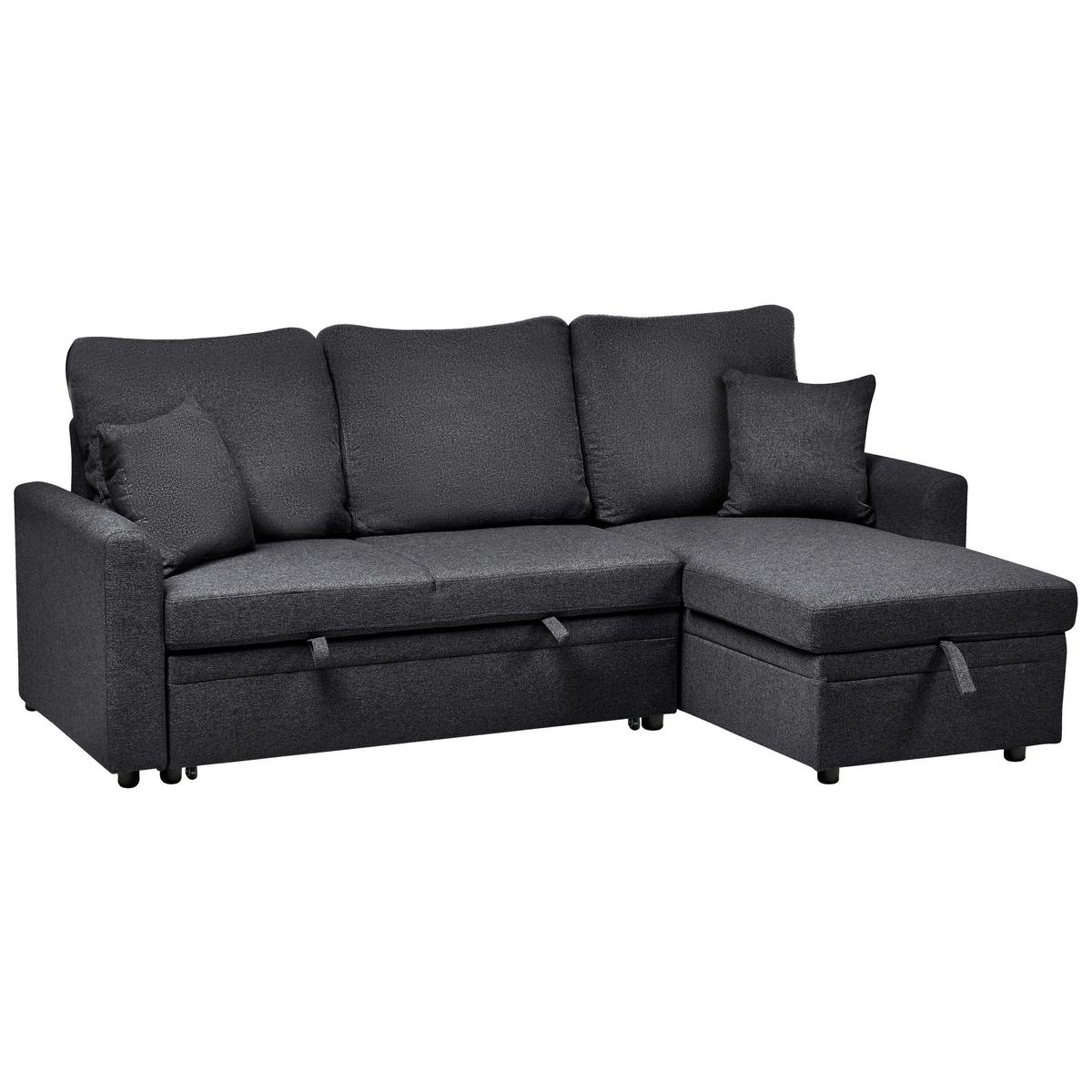 ECKSCHLAFSOFA 3-Sitzer Kunstleinen Schwarz linksseitig Nassjo - Schwarz, Textil (210/131cm) - Beliani