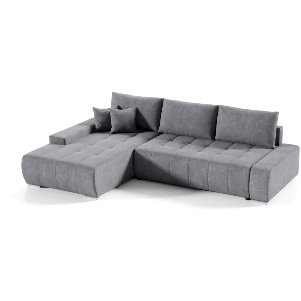 ECKSCHLAFSOFA Draco mit Schlaffunktion, links, Dunkelgrau - Dunkelgrau/Silberfarben, Textil/Metall (267/186cm) - Beautysofa