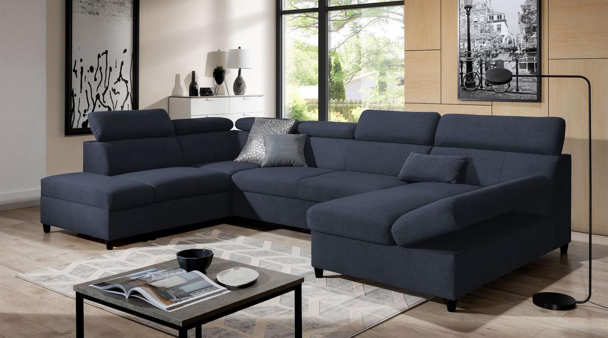 WOHNLANDSCHAFT Schlafsofa Anton - Dunkelblau, Holzwerkstoff/Textil (342/96/205cm) - Fun Möbel