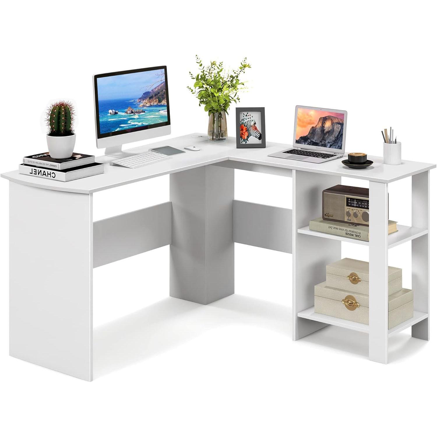 COMPUTERTISCH weiß - Weiß, Holzwerkstoff (130/130/74cm) - COSTWAY