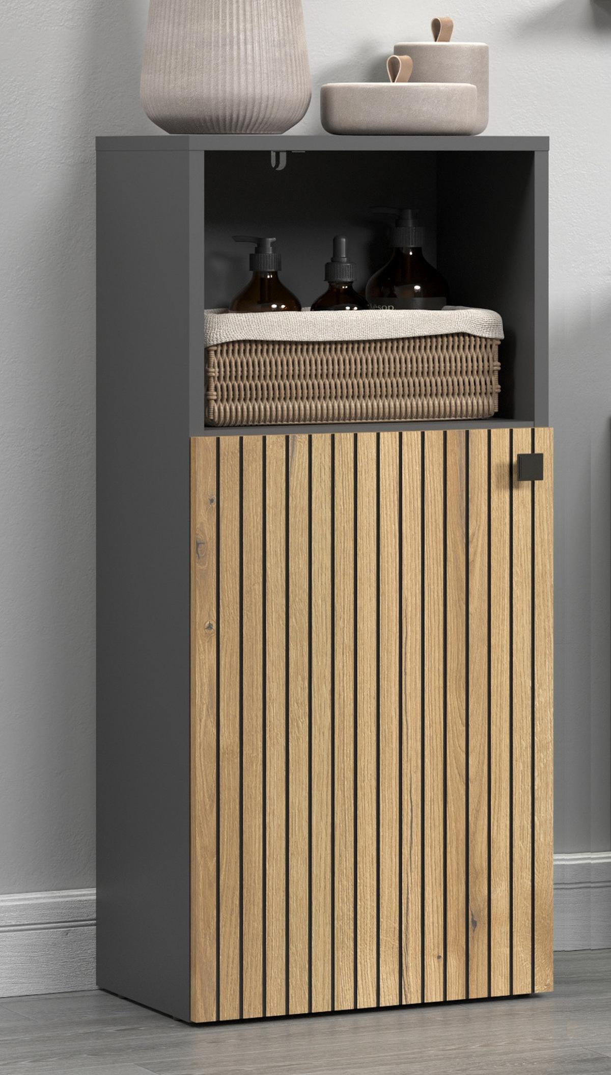 BADKOMMODE Evoke Eiche, grau 40 x 95 cm, Badschrank in modernem Design - Eichefarben/Anthrazit, Holzwerkstoff/Metall (31/95/40cm) - Top.Furn