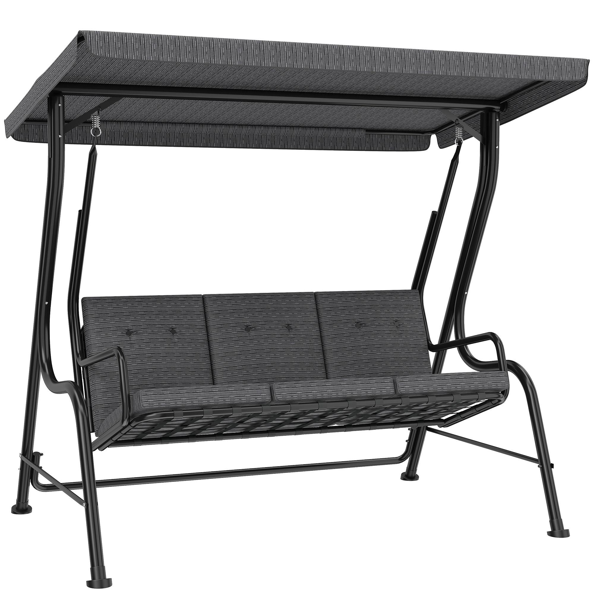 HOLLYWOODSCHAUKEL, Verstellbares Sonnendach, Texteline, Grau, 200 x 120 x 170 cm - Schwarz, Metall (120/170/200cm) - Outsunny