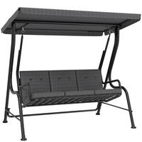 HOLLYWOODSCHAUKEL, Verstellbares Sonnendach, Texteline, Grau, 200 x 120 x 170 cm - Schwarz, Metall (120/170/200cm) - Outsunny