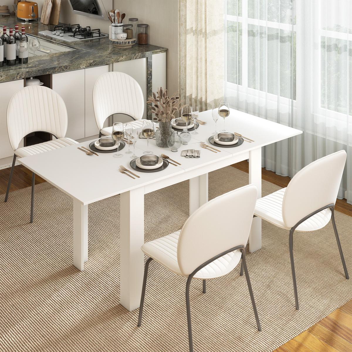 AUSZIEHBARER-ESSTISCH MDF Weiß - Weiß, Holzwerkstoff (180/80/75cm) - HOMCOM