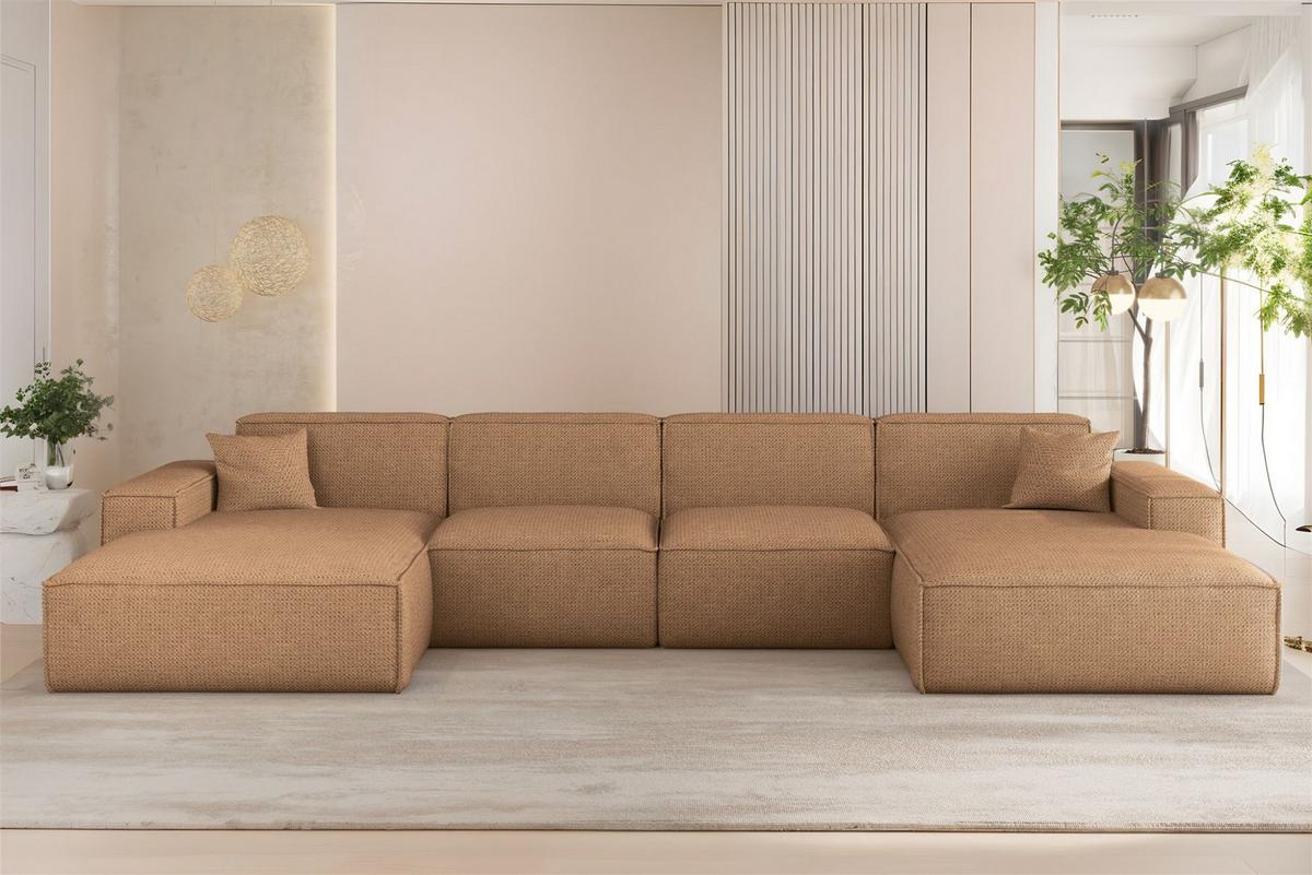 WOHNLANDSCHAFT Celes Premium In Artico - Rotbraun, Holzwerkstoff/Textil (378/73/165cm) - Fun Möbel