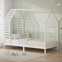 KINDERBETT 90x200 cm mit Lattenrost Dach und Fenster Hausbett aus massivem Kiefernholz Weiß - Weiß, Holz (90/200cm) - ML-DESIGN