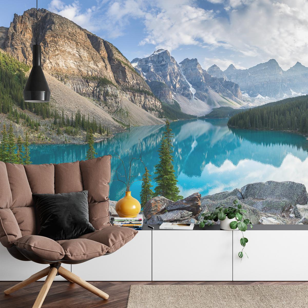 FOTOTAPETE für Wohnzimmer Bergsee Landschaft 3D 350x256 - Beige/Braun, Papier (350/256cm) - Muralo
