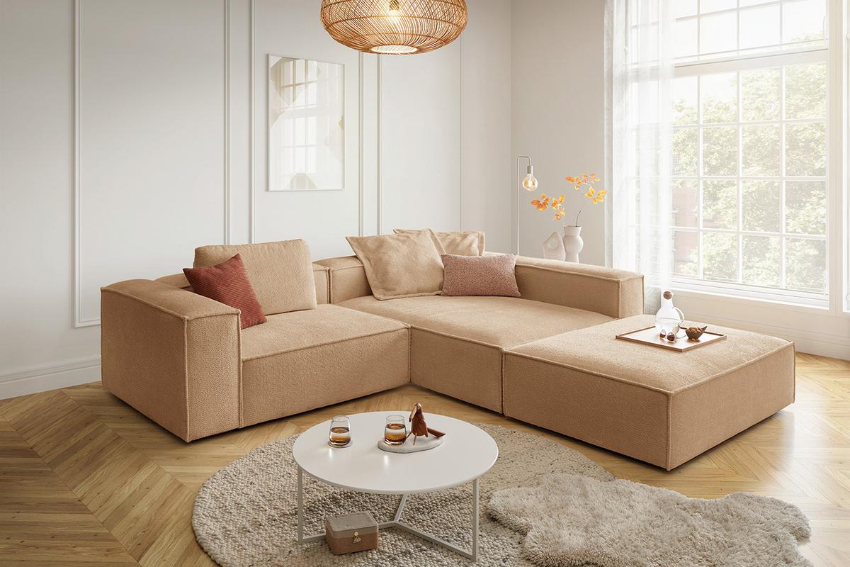 ECKSOFA CARMO Braun Flachgewebe - Schwarz/Braun, Kunststoff/Textil (306/191cm) - KAWOLA