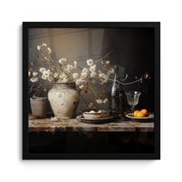 POSTER MIT RAHMENGERAHMTES BILD Stilleben - Blumen - Blumenstrauß - Vase - Wein 40x40 cm - Schwarz, Papier (40/40cm) - MuchoWow