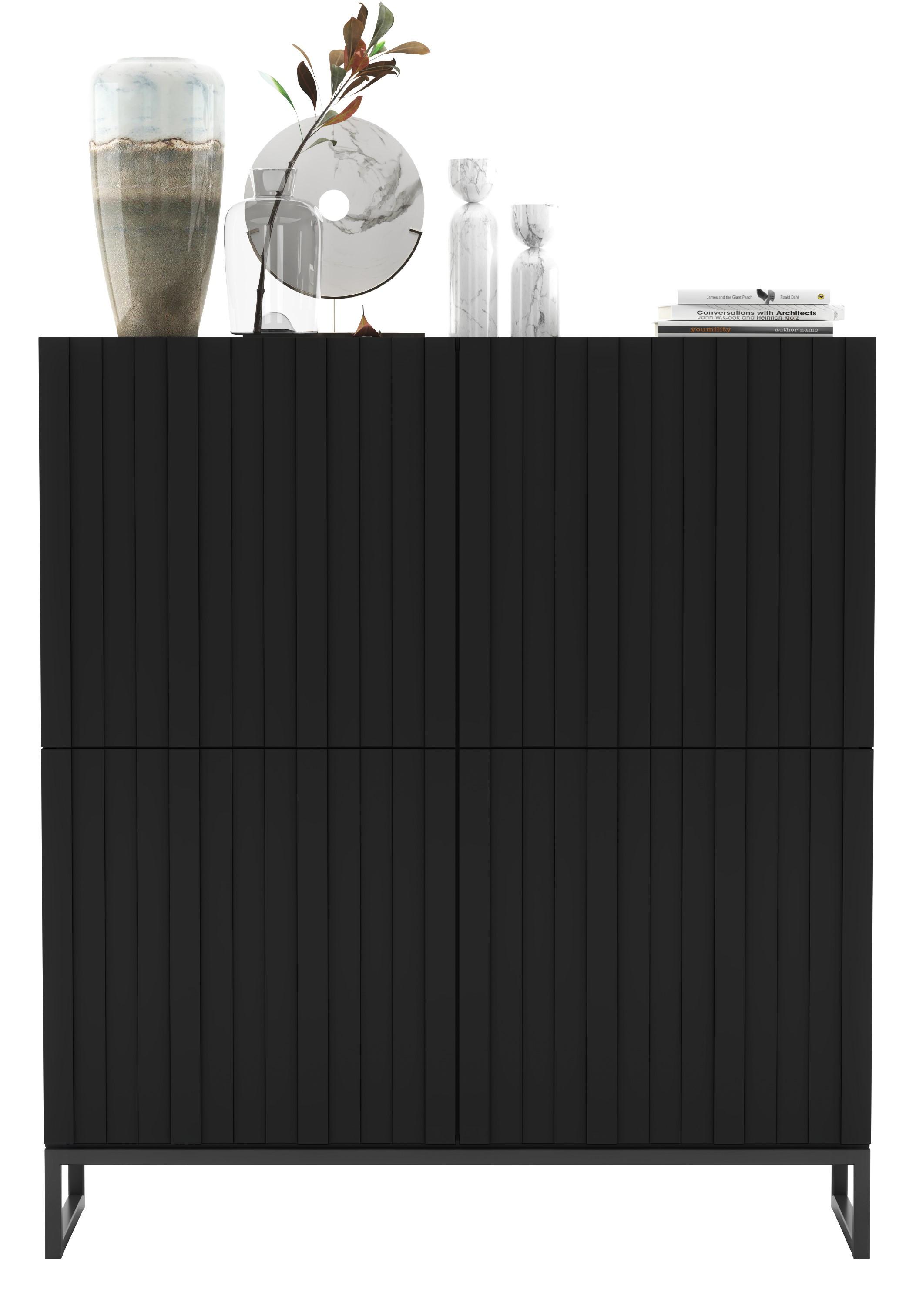 KOMMODE Elpis 4D Schwarz Matt mit metallrahmen Glamour 112 cm - Schwarz, Holzwerkstoff/Metall (112/126/36.5cm) - Meble Lindner