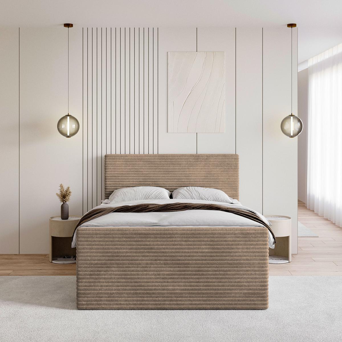 BOXBETT NOLEN 140x200 cm mit Matratze und Topper - Beige - Beige, Holz (140/200cm) - MASSENO