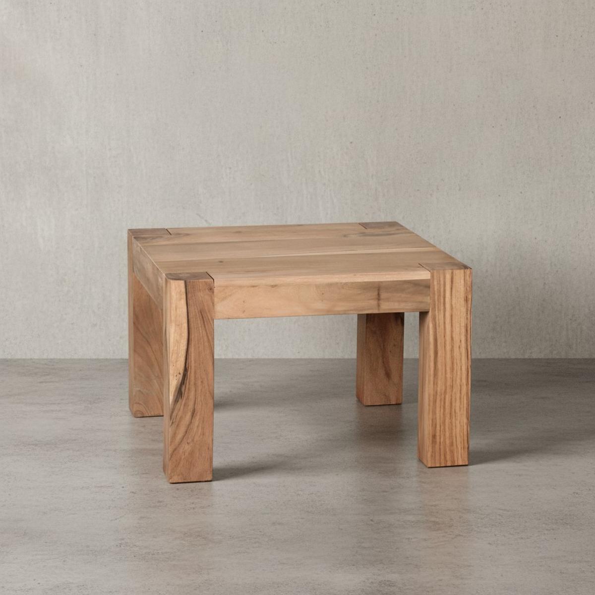 COUCHTISCH aus Akazienholz, rustikal, quadratisch, handgefertigt, Beige 60x60x40 cm - Beige, Holz (60/60/40cm) - KADIMA DESIGN