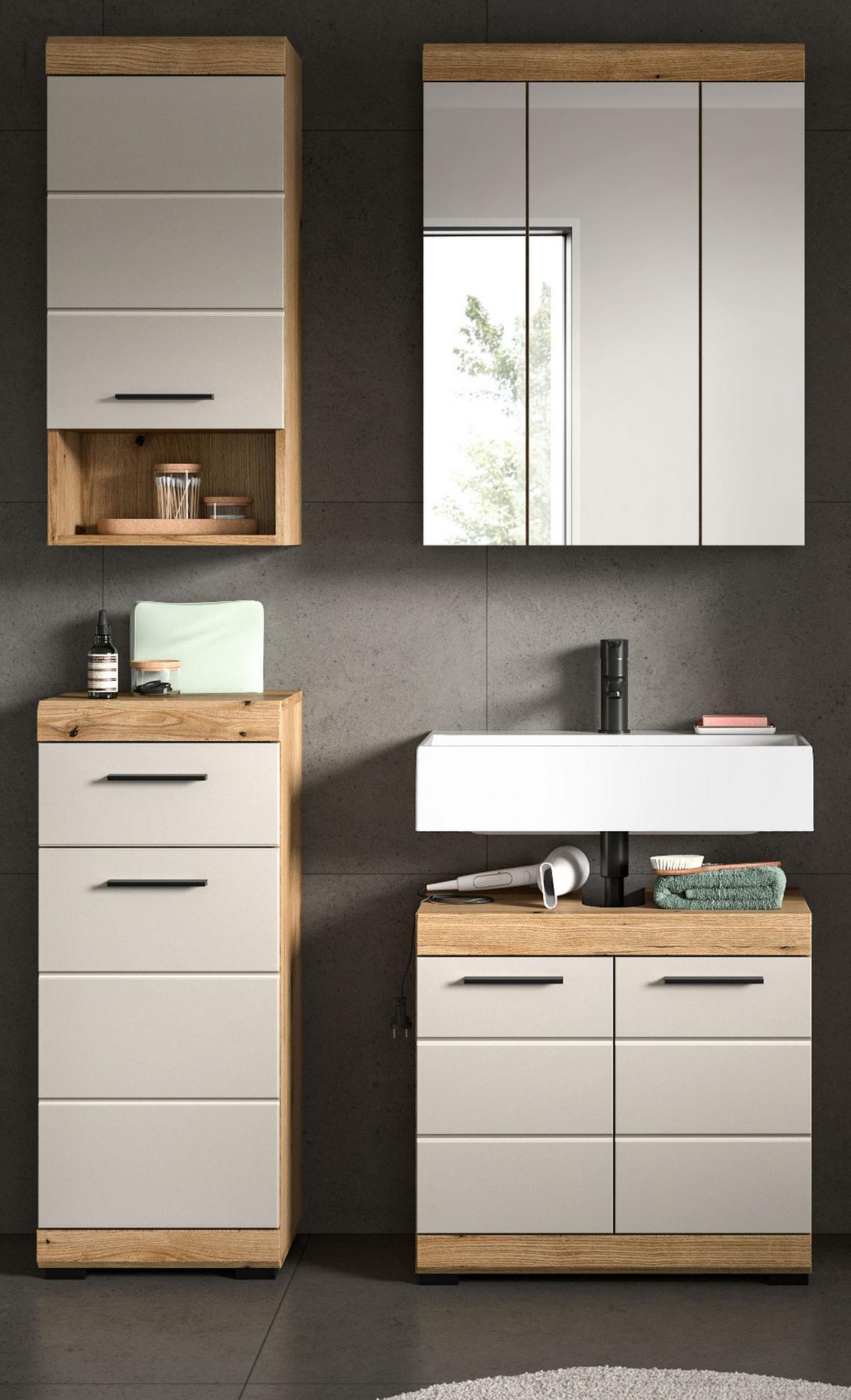 BADMÖBEL-SET Sand Kashmir, Evoke Eiche 4-teilig, Badkombination 112 x 191 cm - Kaschmir/Eichefarben, Glas/Holzwerkstoff (112/191/34cm) - Inn.Furn