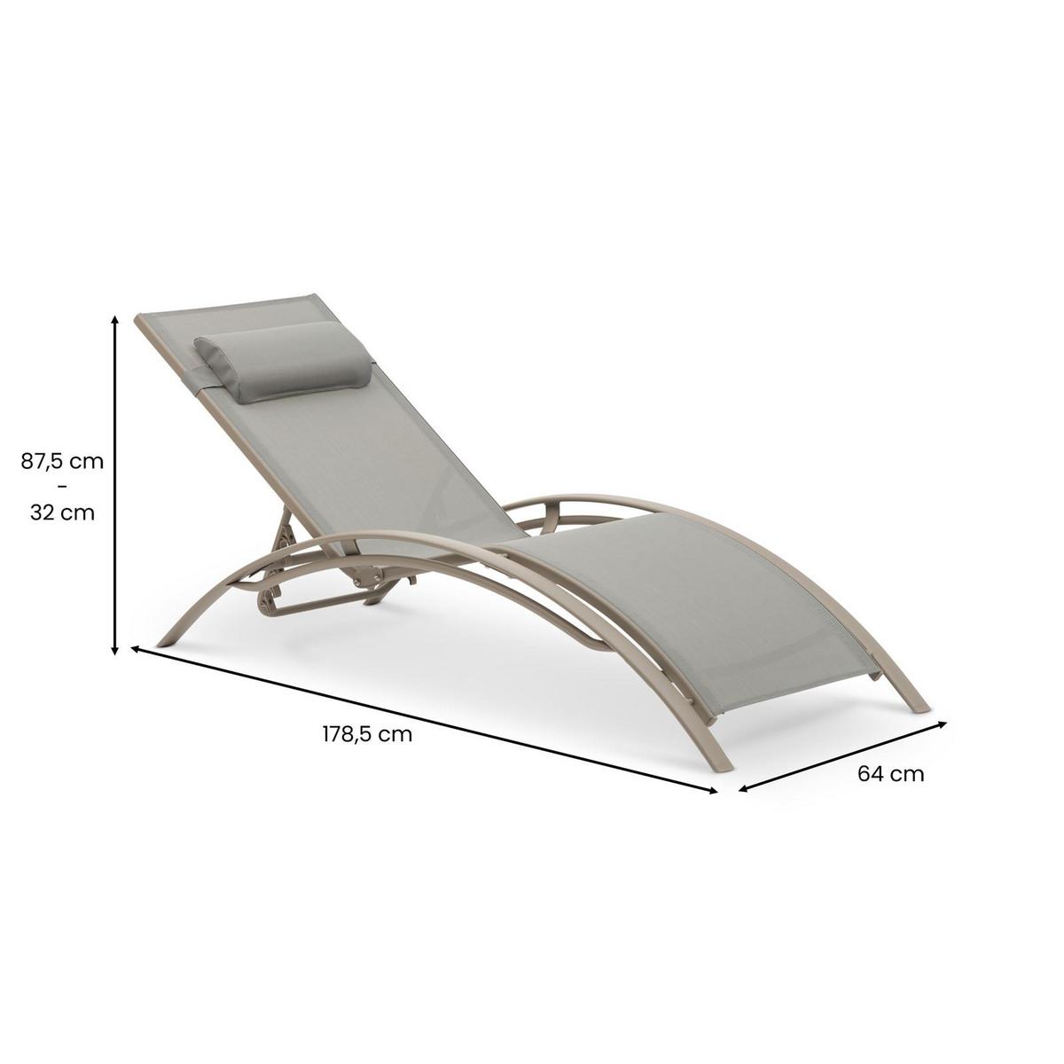 GARTENLIEGE RELAX grau, champagne - Grau, Textil/Metall (179/88/64cm) - IDIMEX
