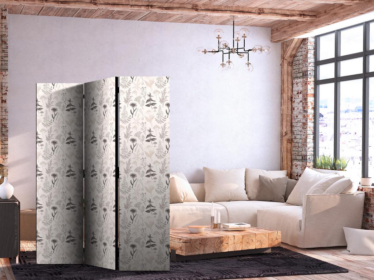 PARAVENT Einseitig Bedruckter 3-tlg 135x172 cm Blumen und Kr uter - Beige, Holz/Textil (135/172/3cm) - Muralo