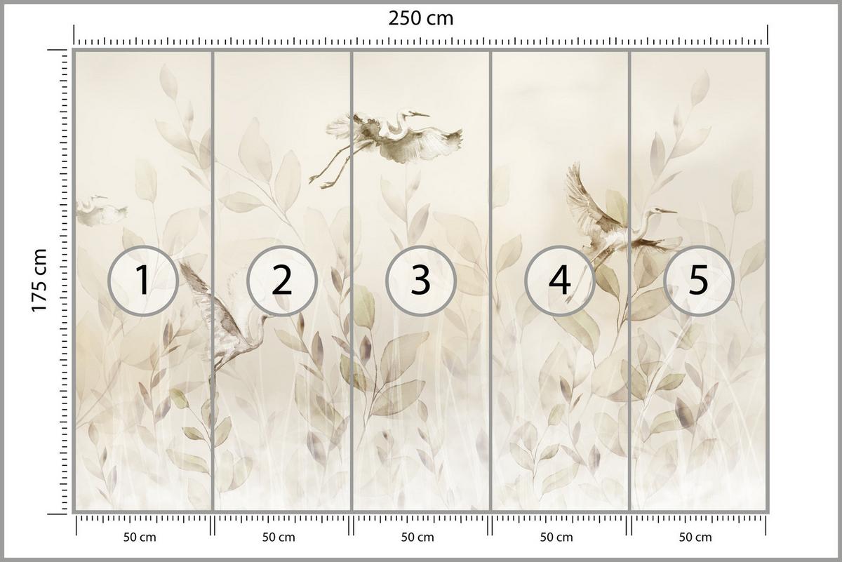 FOTOTAPETE Vögel Blätter Wiese Retro Stil 250x175 - Beige, Papier (250/175cm) - Muralo