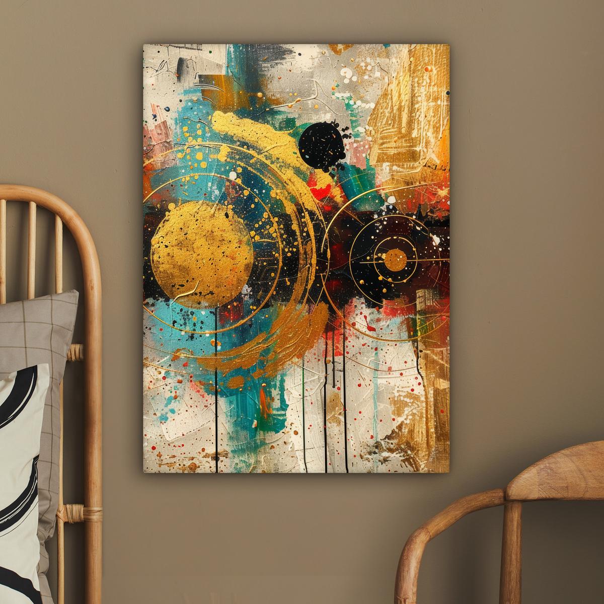LEINWANDBILD Abstrakt - Kunst - Gold - Modern Wandbild Wohnzimmer 60x80 cm - Multicolor, Textil (60/80cm) - MuchoWow