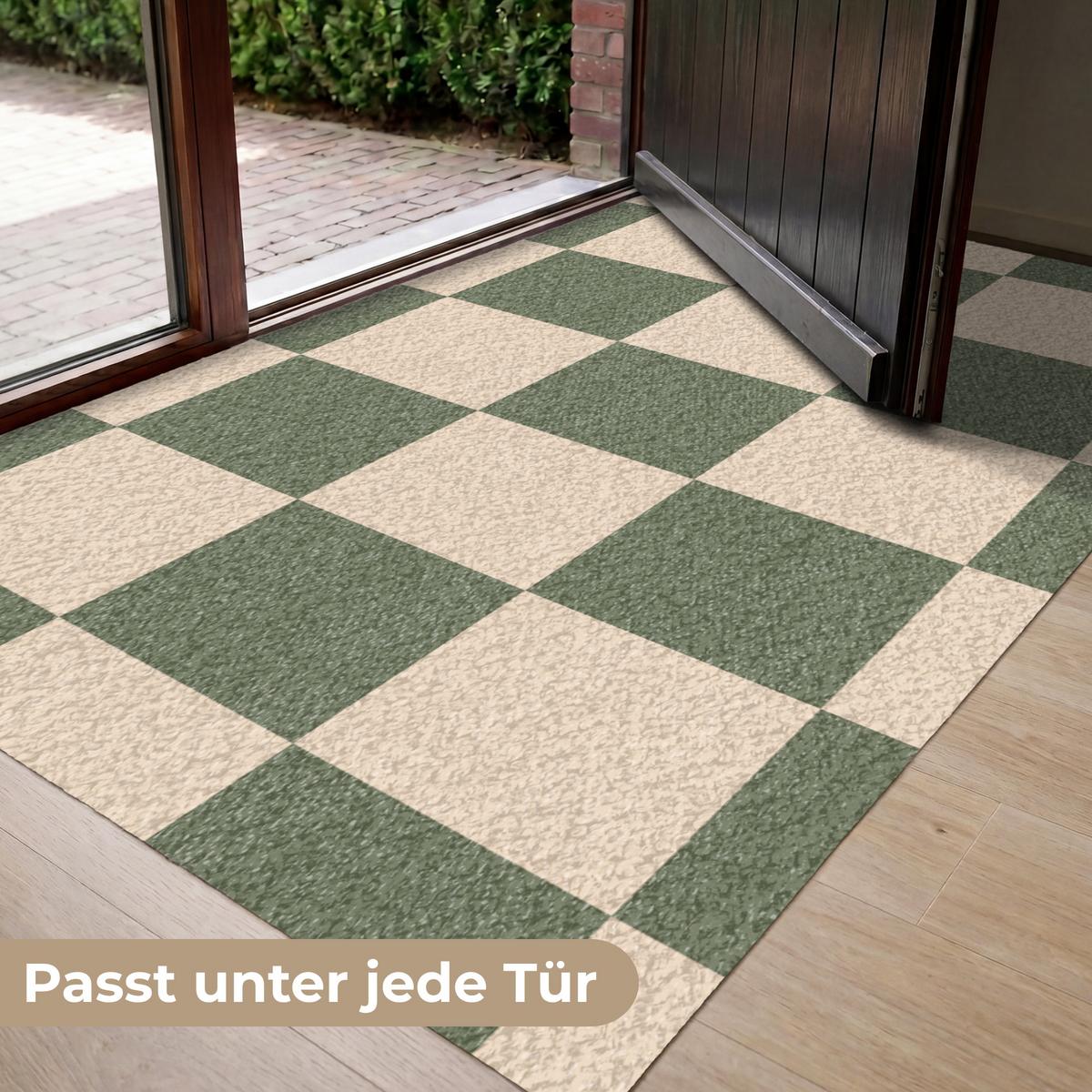 FUSSMATTE Schachbrettmuster - Grün - Beige - Blöcke Flurteppich 150x90 cm - Olivgrün, Kunststoff (150/0.4cm) - MuchoWow