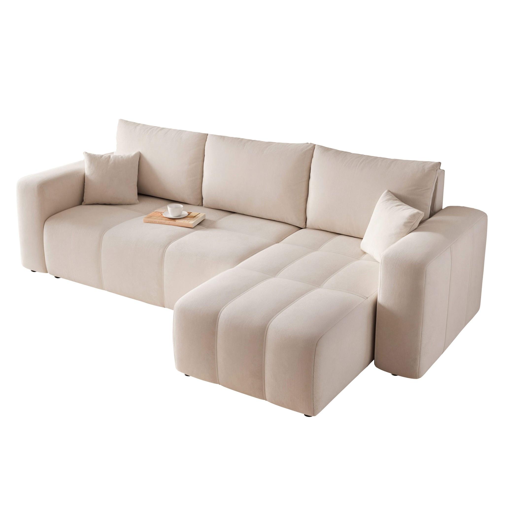 ECKSOFA Leros Mit Schlaffunktion - Beige, Holzwerkstoff/Textil (145/248cm) - Fun Möbel
