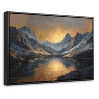LEINWAND Bilder mit Rahmen - Bergkulisse mit goldenem Sonnenuntergang - 30x20 - Goldfarben, Textil (30/20cm) - MuchoWow