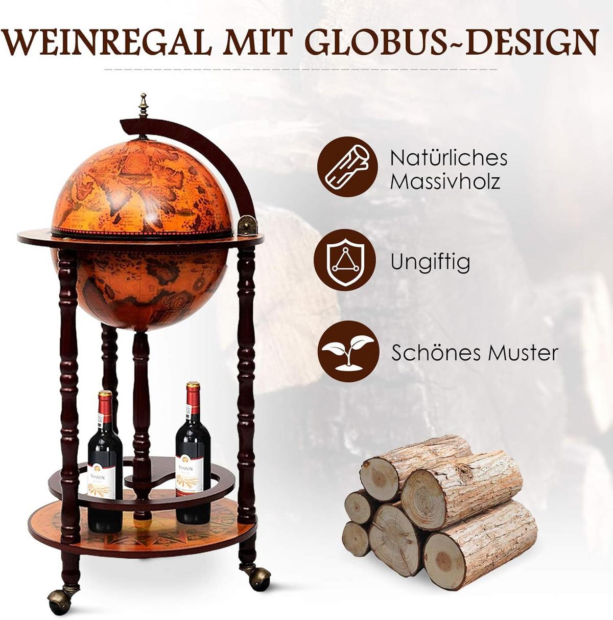 BARWAGEN Globusbar Braun - Braun, Holz (33/88cm) - COSTWAY