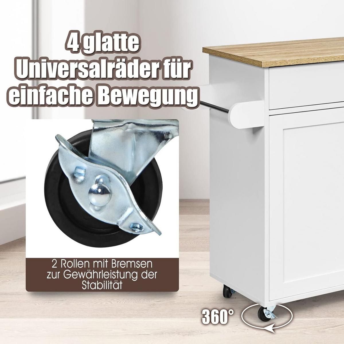 KÜCHENWAGEN Kücheninsel Weiß - Weiß, Holz (116/85/40cm) - COSTWAY