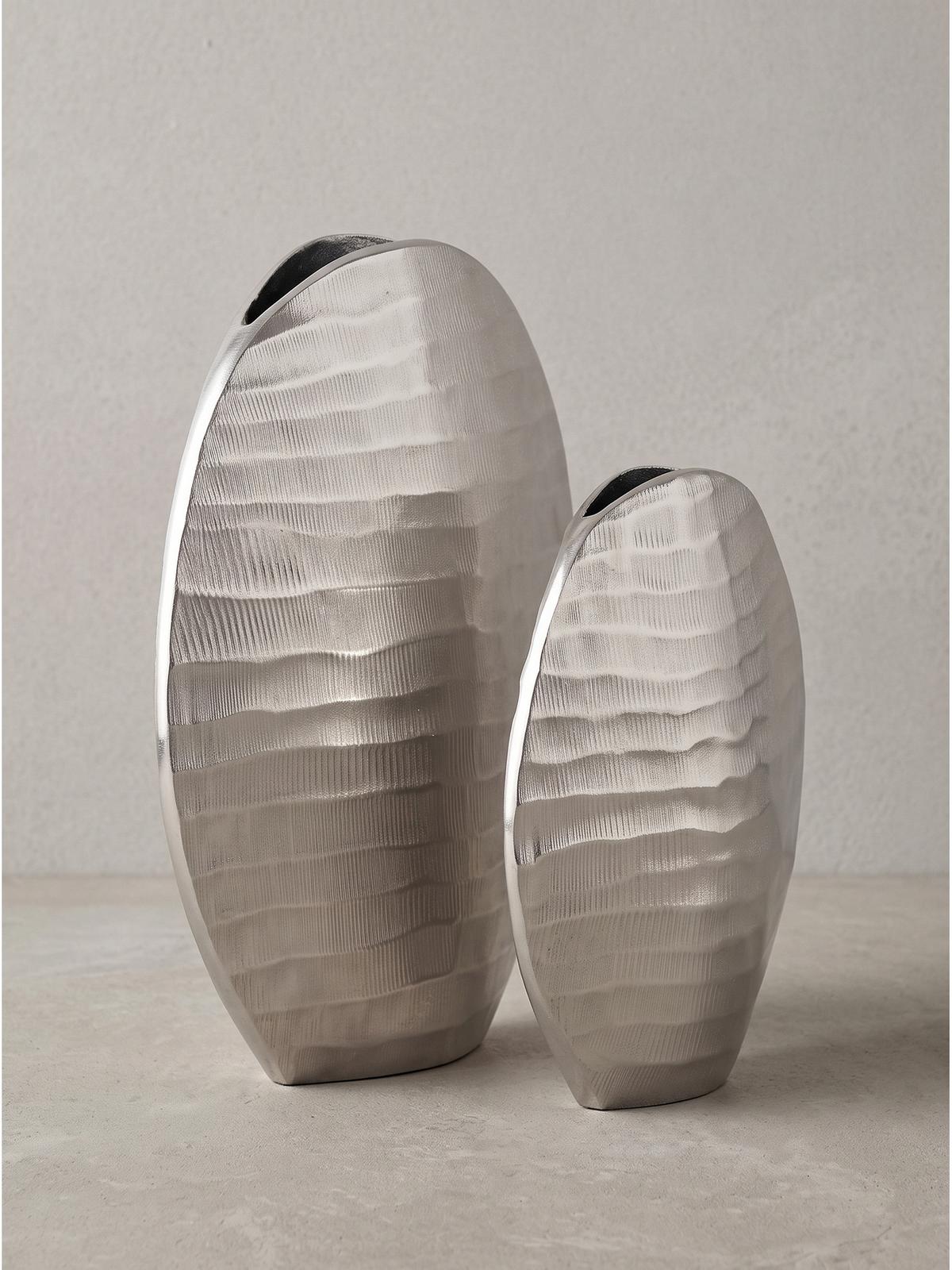VASEN 2er-Set BERLENGA, Aluminium, handgefertigt, Silber, 26 x 14 x 30,5 cm - Silberfarben, Metall (30.5cm) - KADIMA DESIGN