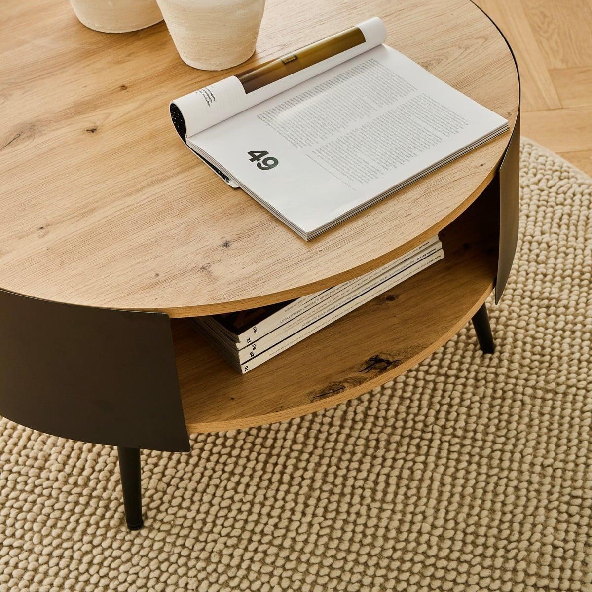COUCHTISCH mit 2 Ebenen und schwarzen Metallseiten eklo 80/39/80 cm - Eichefarben, Holzwerkstoff (89/80/39cm) - Calicosy