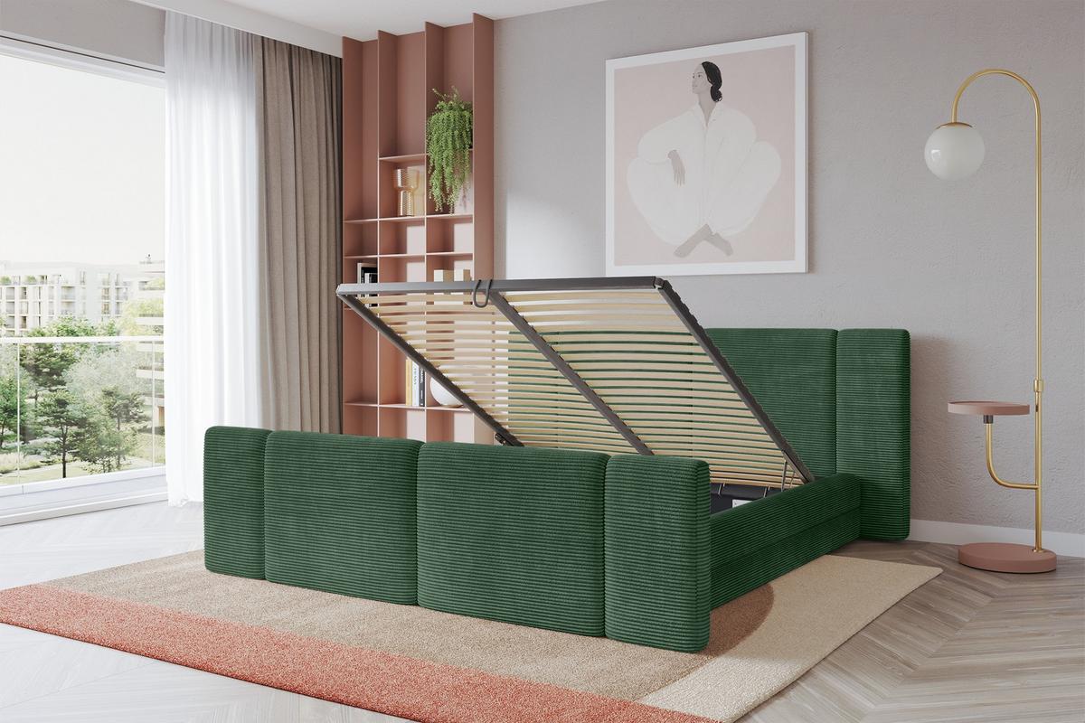 POLSTERBETT mit Bettkasten, Fußteil und Lattenrost, Bett mit Matratze H3/H4 - TEVO-Z 140x200 Grün - Grün, Holzwerkstoff/Textil (140/200cm) - ALTDECOR