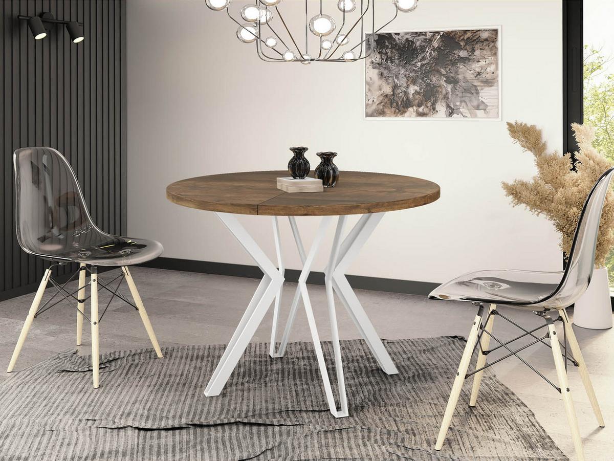 ESSTISCH Austin runder ausziehbarer, Lefkas Eiche 120-200/100/76 cm - Alteiche/Weiß, Holzwerkstoff/Metall (120/200/76cm) - WFL GROUP