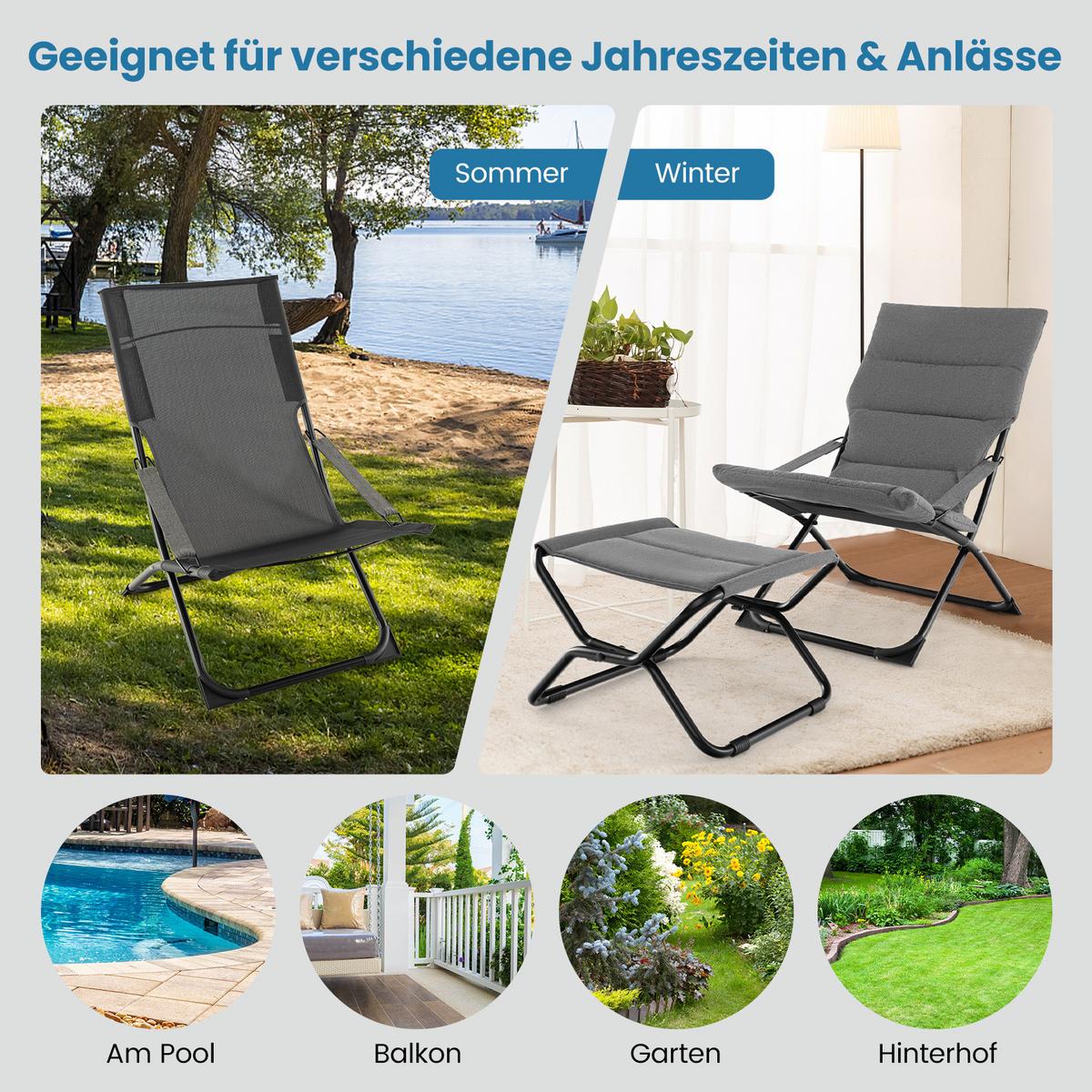 LIEGESTUHL mit Fußhocker Grau - Grau, Metall (121/16/61cm) - COSTWAY