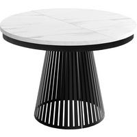 ESSTISCH Naro rund ausziehbar mit Schwarzem Lamellen-Metallgestell, Marmor Weiß 100-180/100/76 cm - Ecru/Schwarz, Holzwerkstoff/Metall (100/176/76cm) - WFL GROUP