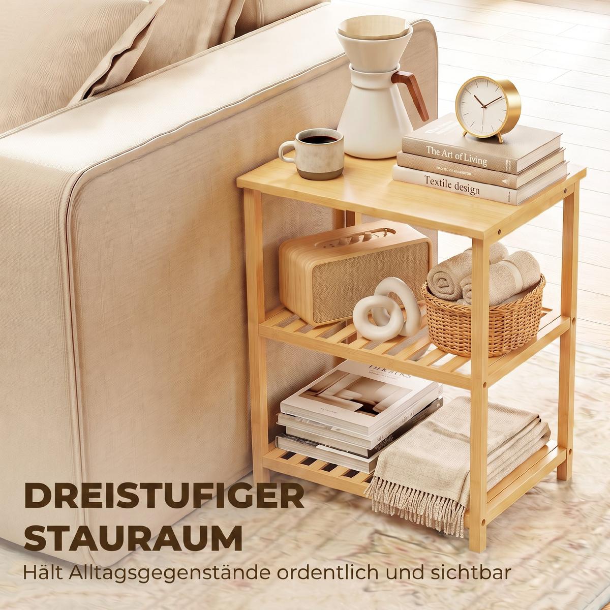 BEISTELLTISCH Bambus Naturholz - Naturfarben, Holz/Bambusholz (40.6/30/50.5cm) - HOMCOM
