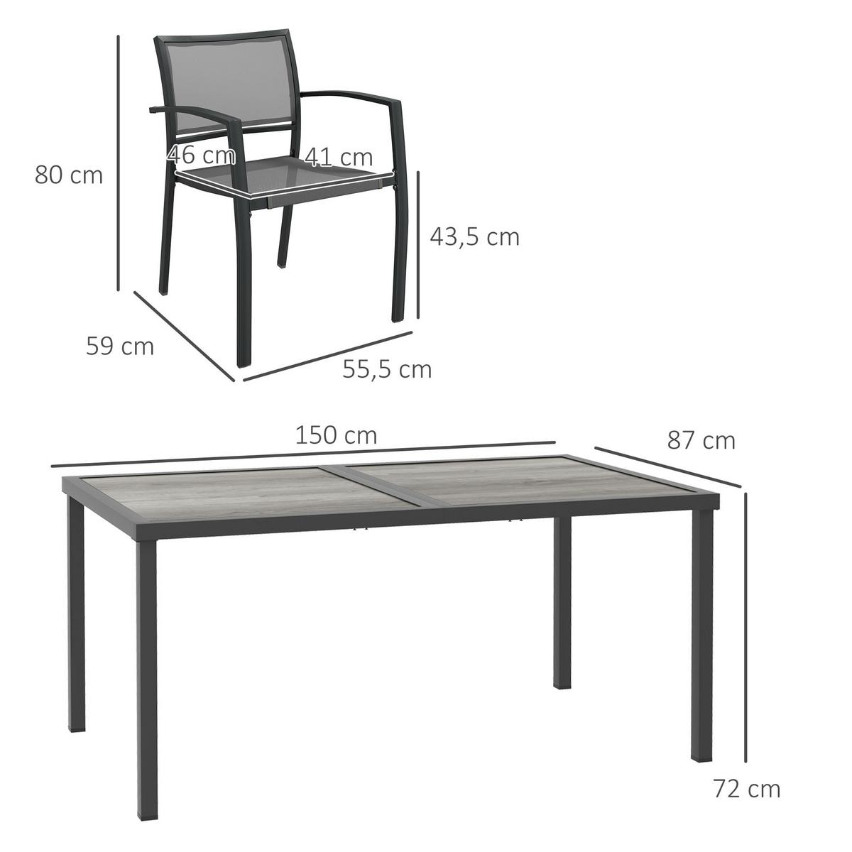 GARTENGARNITUR 7er Set Stahl Mesh Grau - Dunkelgrau/Hellgrau, Metall - Outsunny