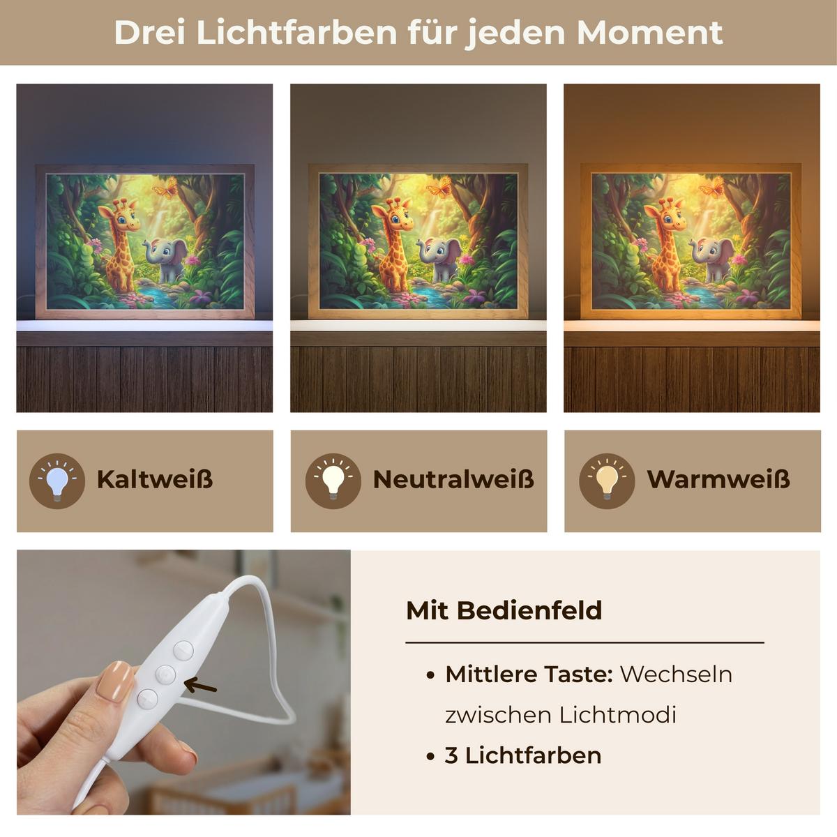 NACHTTISCHLAMPE Giraffe - Elefant - Blumen - Dschungel 30x20 cm - Grün, Holzwerkstoff (8/30/20cm) - OnlyWow