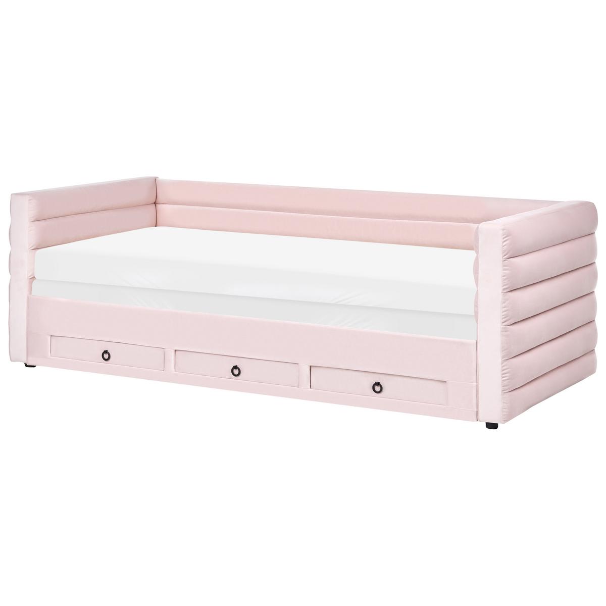 TAGESBETT mit Stauraum 90/180/200 Samtstoff Pastellrosa Meudon - Pink, Textil (90/200cm) - Beliani