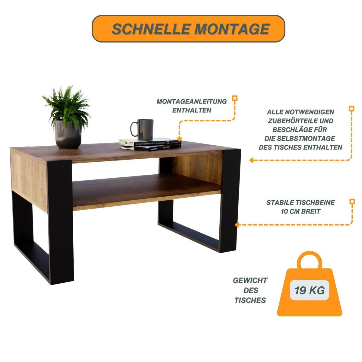 COUCHTISCH Holzwerkstoff rechteckig stabil Sonoma Eiche 45/53,6/92cm - Schwarz/Sonoma Eiche, Holzwerkstoff (53.6/92/45cm) - CraftPAK