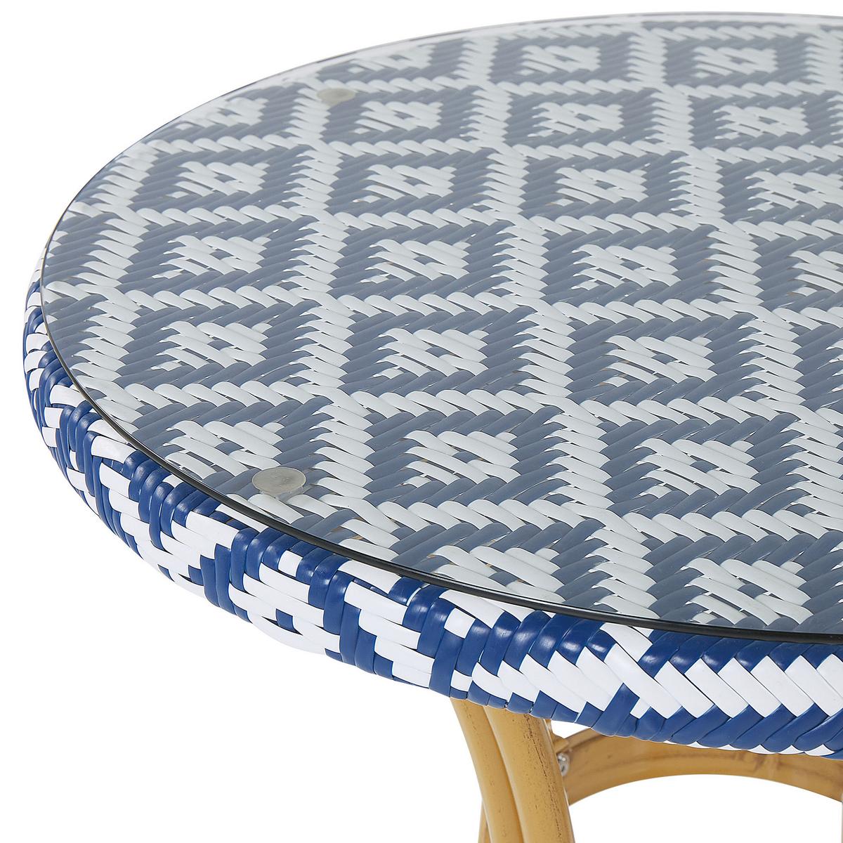 GARTENTISCH Rattan blau/weiß 70 cm Rifreddo - Blau/Weiß, Kunststoff (70/70/76cm) - Beliani