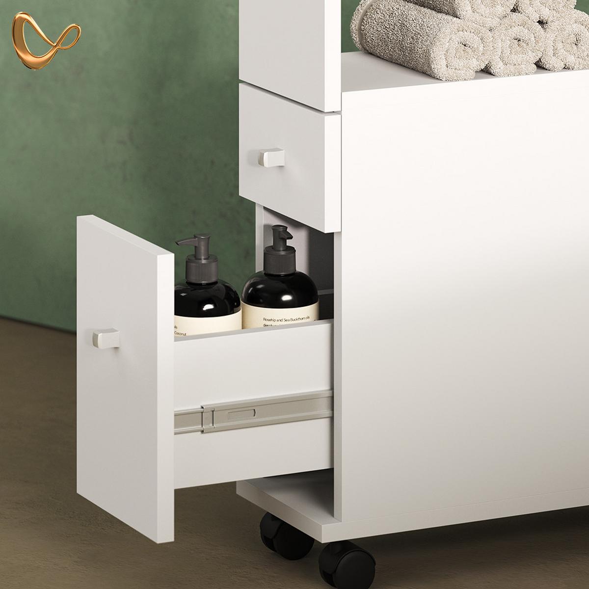 BADSCHRANK Fucino Weiß 18 x 61.6 cm mit 2 Schubladen - Weiß, Holzwerkstoff (18/61.6/53cm) - Livinity®