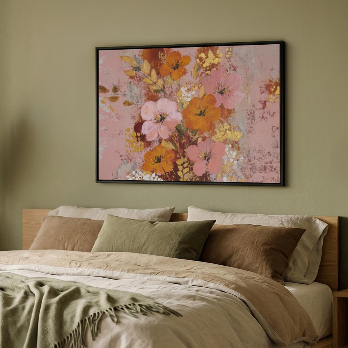 LEINWAND Bilder mit Rahmen - Malerei - Blumen - Rustikal - Rosa - 100x70 - Altrosa, Textil (100/70cm) - MuchoWow