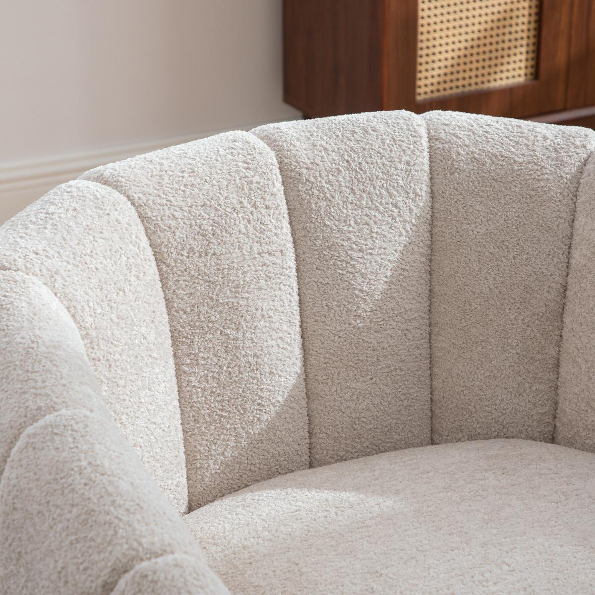DREHSESSEL Beige Chenille Kürbis-Design 360° mit Metallfuß - Beige, Textil (81/75.5/73cm) - Urban Meuble