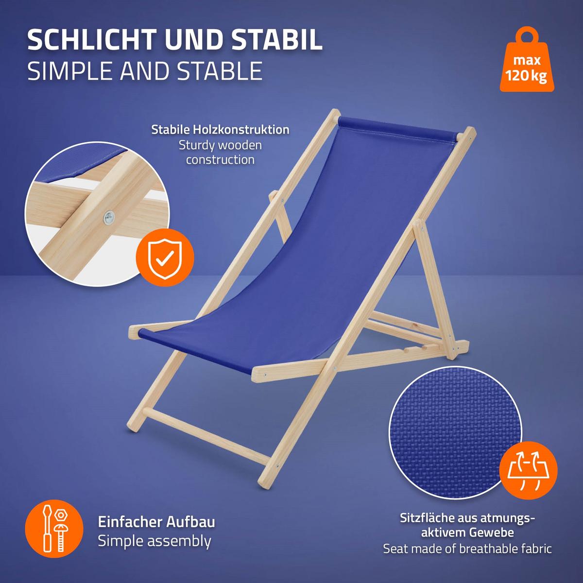 LIEGESTUHL samt Dunkelblau - Blau, Holz (57.5/83/100cm) - ECD-Germany